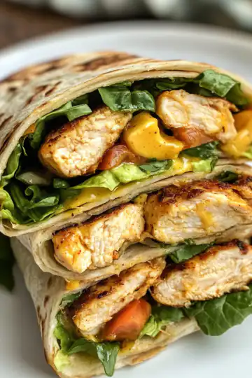 Honey Mustard Chicken Wraps taken with iphone 15 pro max --iw 2 --ar 4:5 --v 6.1 --raw