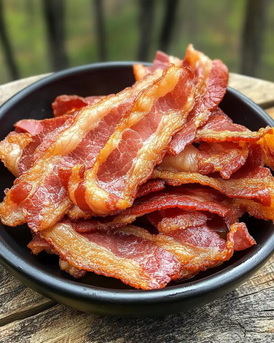 Plate of crispy cooked bacon ready to serve