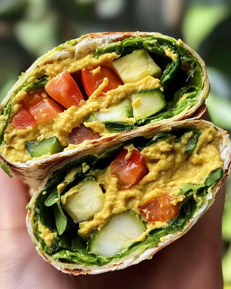 Final plated hummus veggie wraps sliced and ready to serve