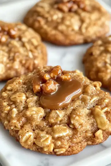 Iced Apple Cider Caramel Oatmeal Cookies taken with iphone 15 pro max --iw 2 --ar 4:5 --v 6.1 --raw