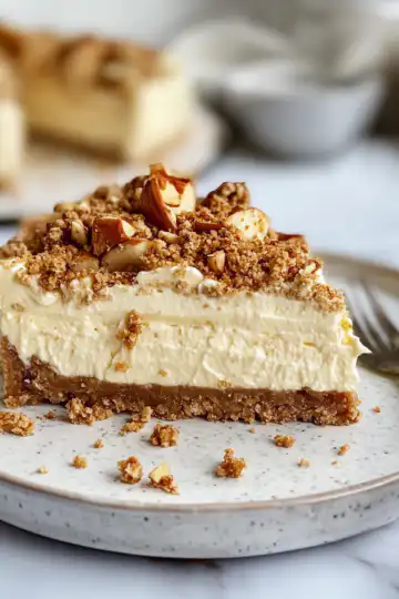 Incredible Vegan Apple Crumble Cheesecake taken with iphone 15 pro max --iw 2 --ar 4:5 --v 6.1 --raw