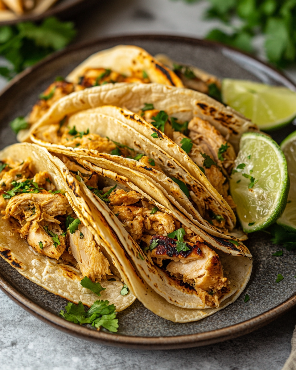 Ingredients laid out for pressure cooker chicken tacos including chicken breasts, spices, broth and fire roasted tomatoes