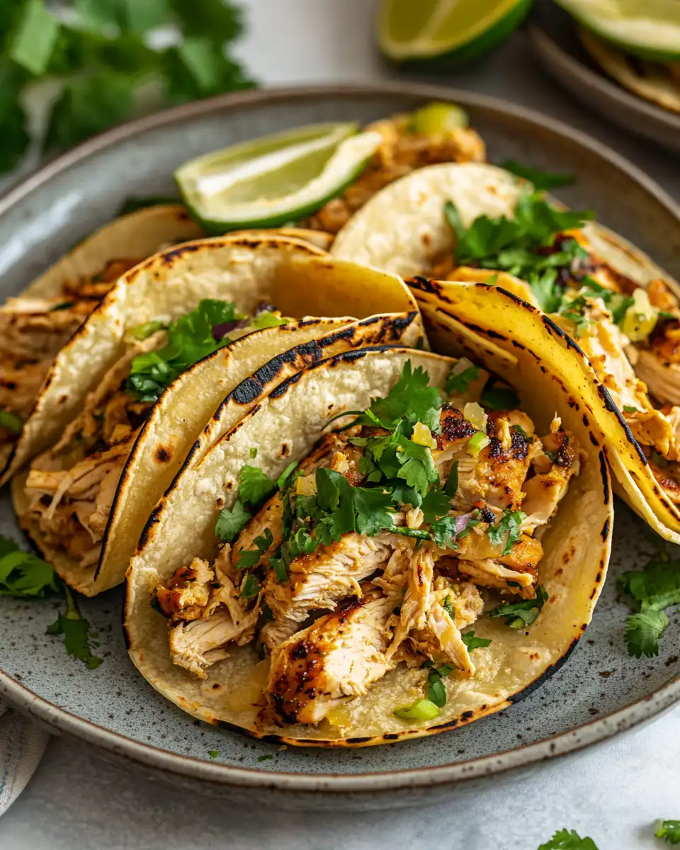 Instant Pot chicken tacos cooking in pressure cooker with steam valve