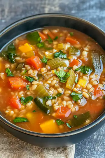 Instant Pot Vegan Vegetable And Barley Soup taken with iphone 15 pro max --iw 2 --ar 4:5 --v 6.1 --raw