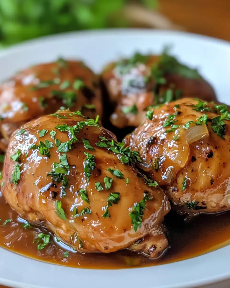 Plated Marry Me Chicken with creamy sauce and fresh basil garnish