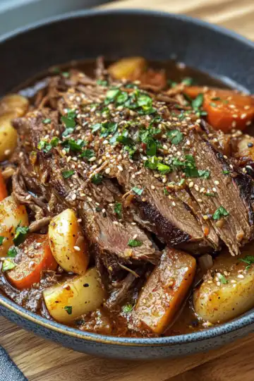 korean style pot roast taken with iphone 15 pro max --iw 2 --ar 4:5 --v 6.1 --raw