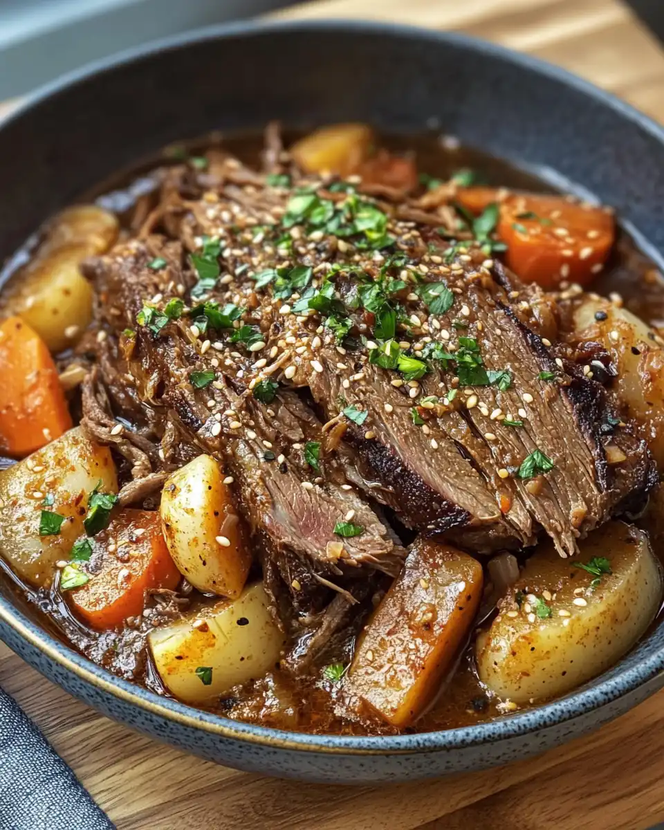 Steaming Korean style pot roast in pressure cooker releasing delicious aroma