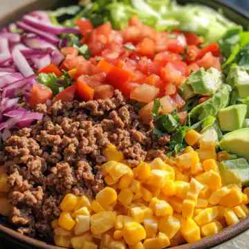 Layered Taco Salad taken with iphone 15 pro max --iw 2 --ar 4:5 --v 6.1 --raw