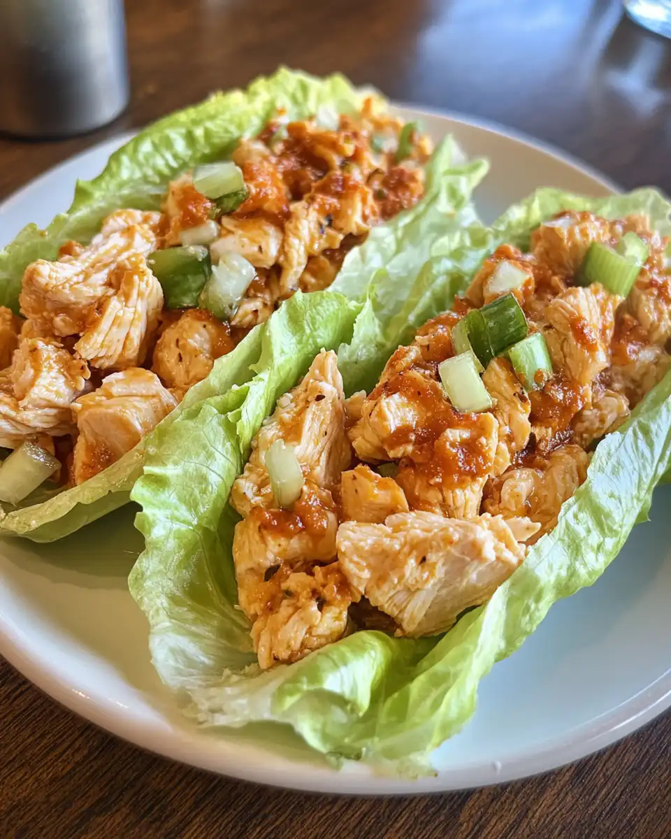 Final plated Lazy Dog Chicken Lettuce Wraps with fresh green onions and cilantro
