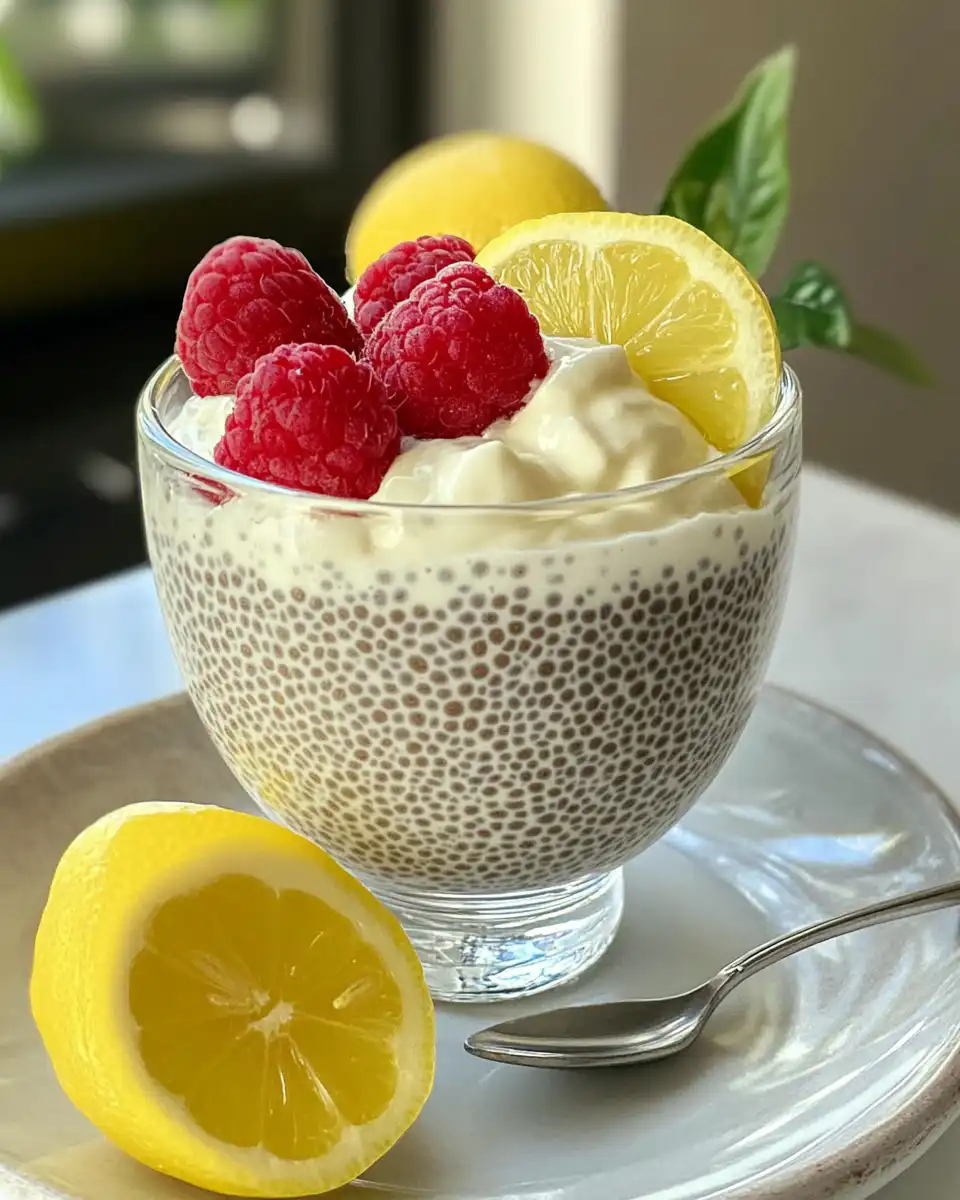 Close-up of creamy lemon chia pudding ready to eat