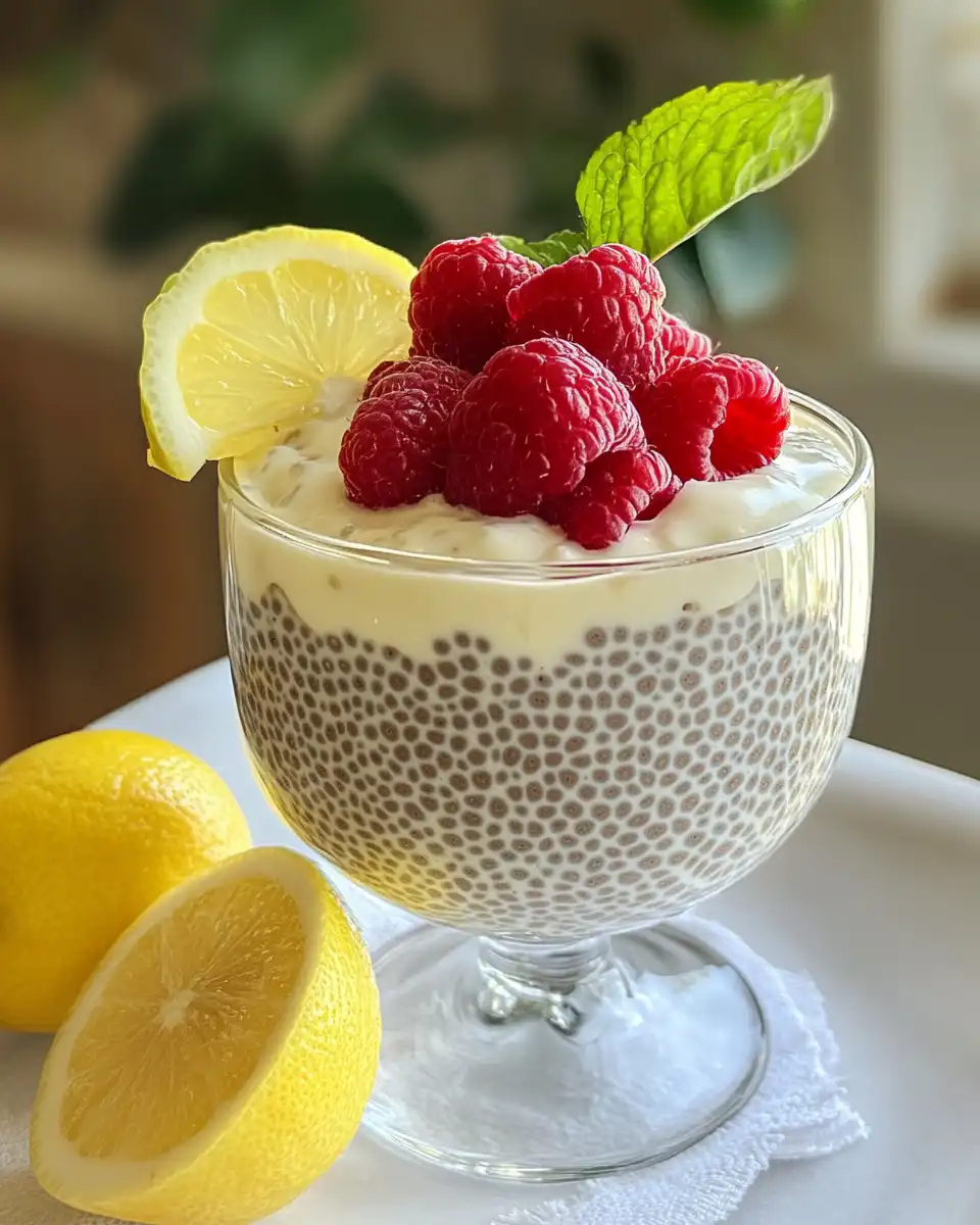 Freshly made lemon cream chia pudding in a bowl