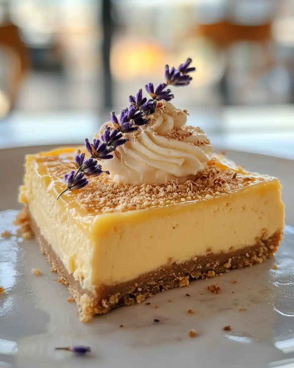 Lemon lavender cheesecake fresh from pressure cooker with honeycomb texture