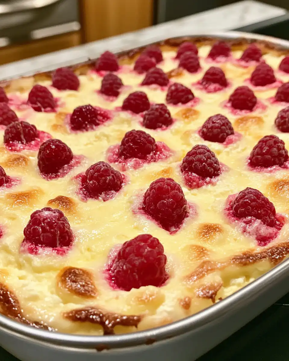 Lemon raspberry cottage cheese bake steaming fresh at kitchen start