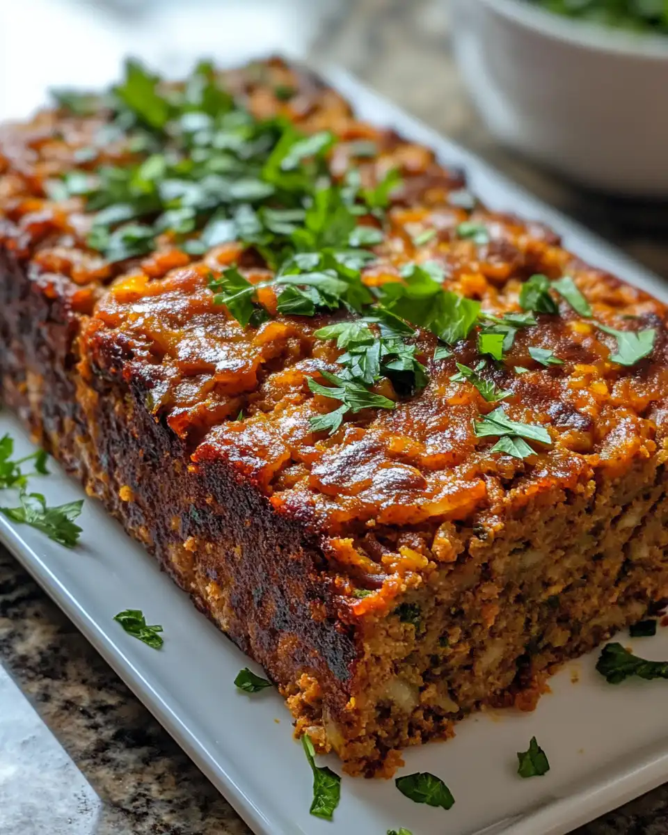 Vegan lentil meatloaf mixture pressed into loaf pan before baking