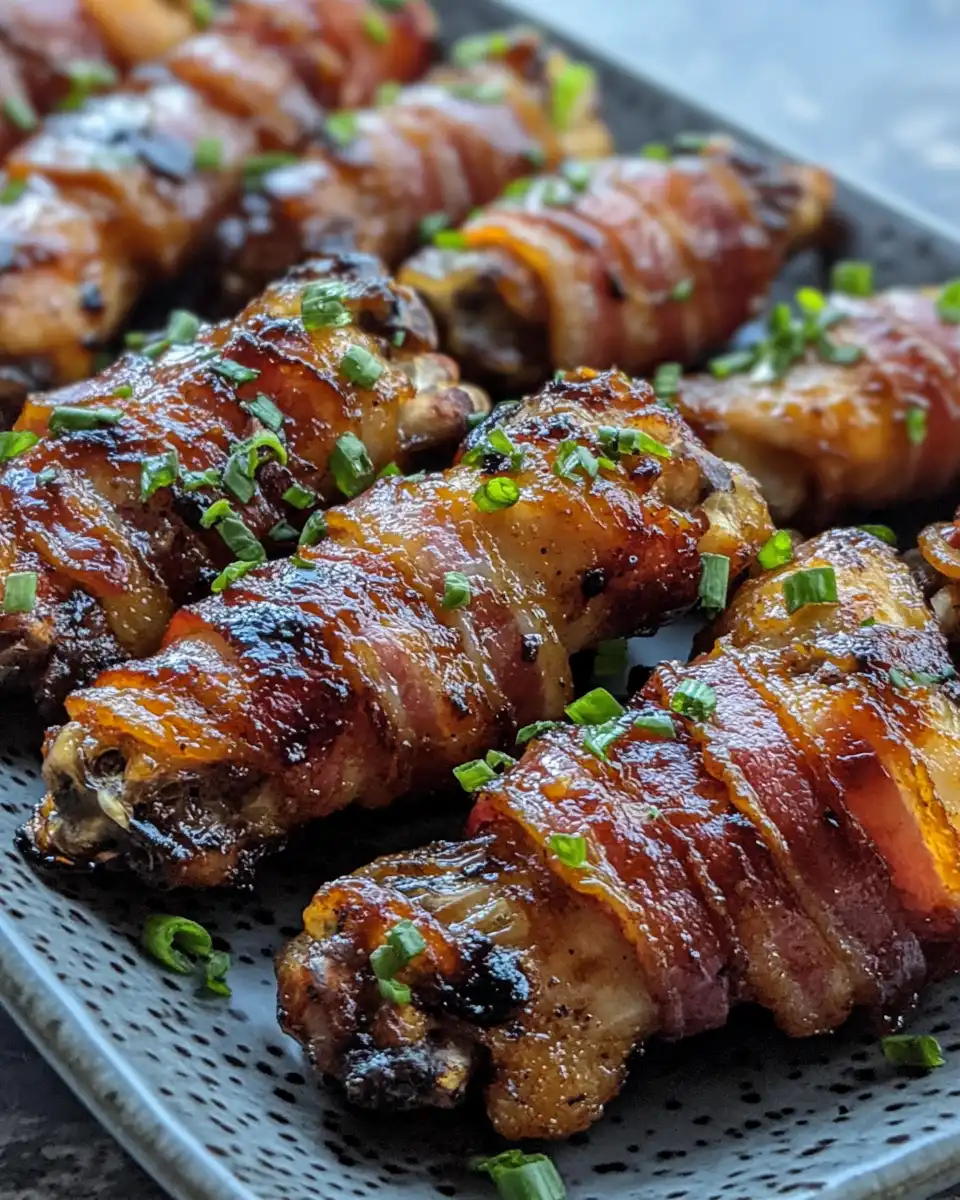 Fresh array of ingredients for maple BBQ bacon wrapped chicken wings including spices and bacon