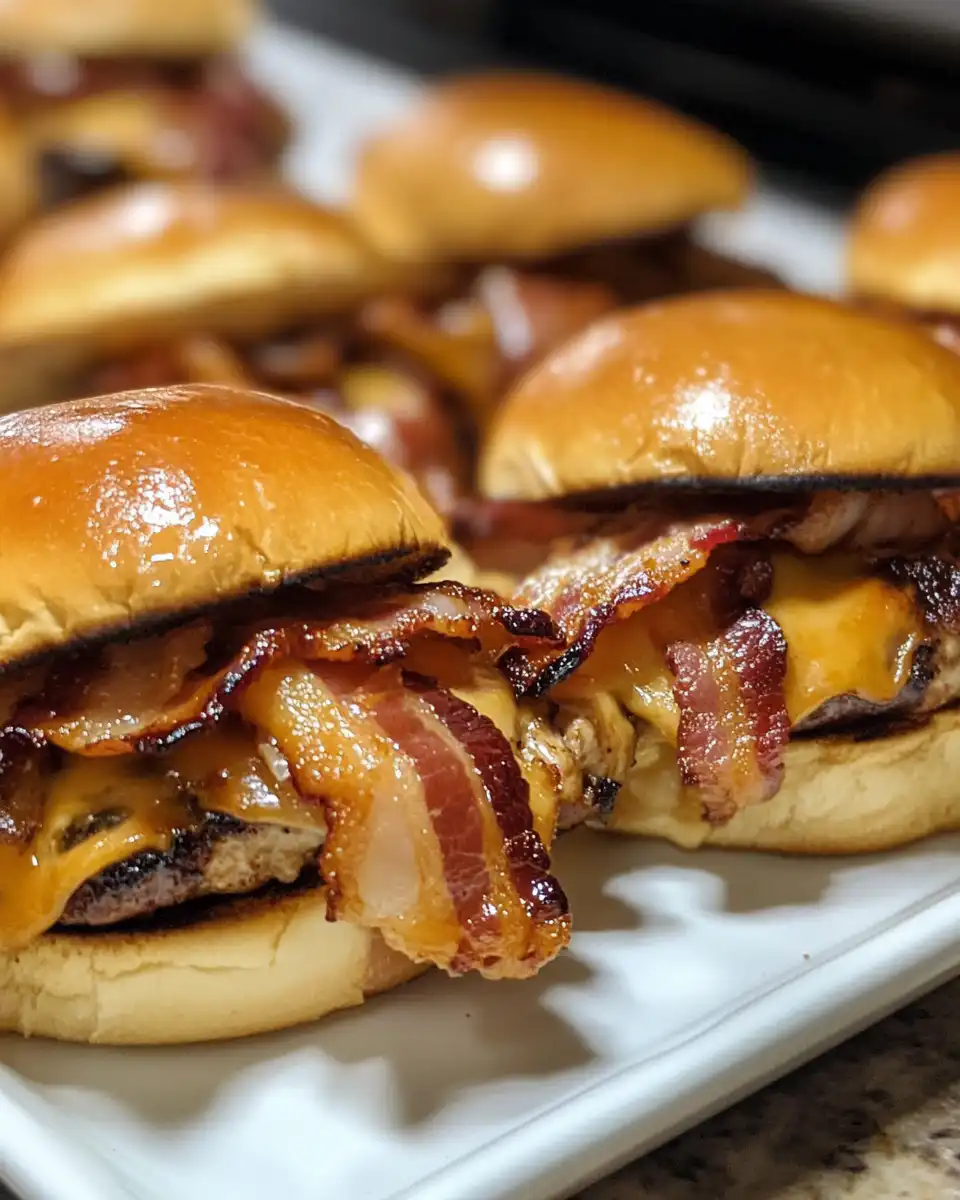 Fresh hot maple chicken bacon sliders steaming and ready