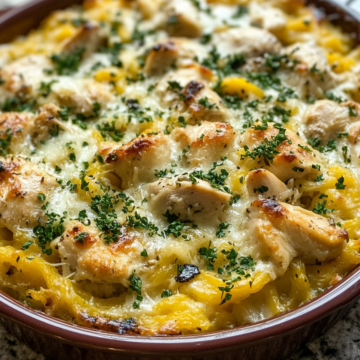 Marry Me Chicken & Spaghetti Squash Casserole taken with iphone 15 pro max --iw 2 --ar 4:5 --v 6.1 --raw