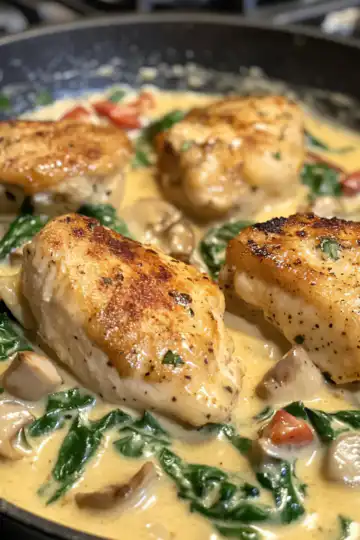 Marry Me Chicken With Creamy Tuscan Sauce taken with iphone 15 pro max --iw 2 --ar 4:5 --v 6.1 --raw