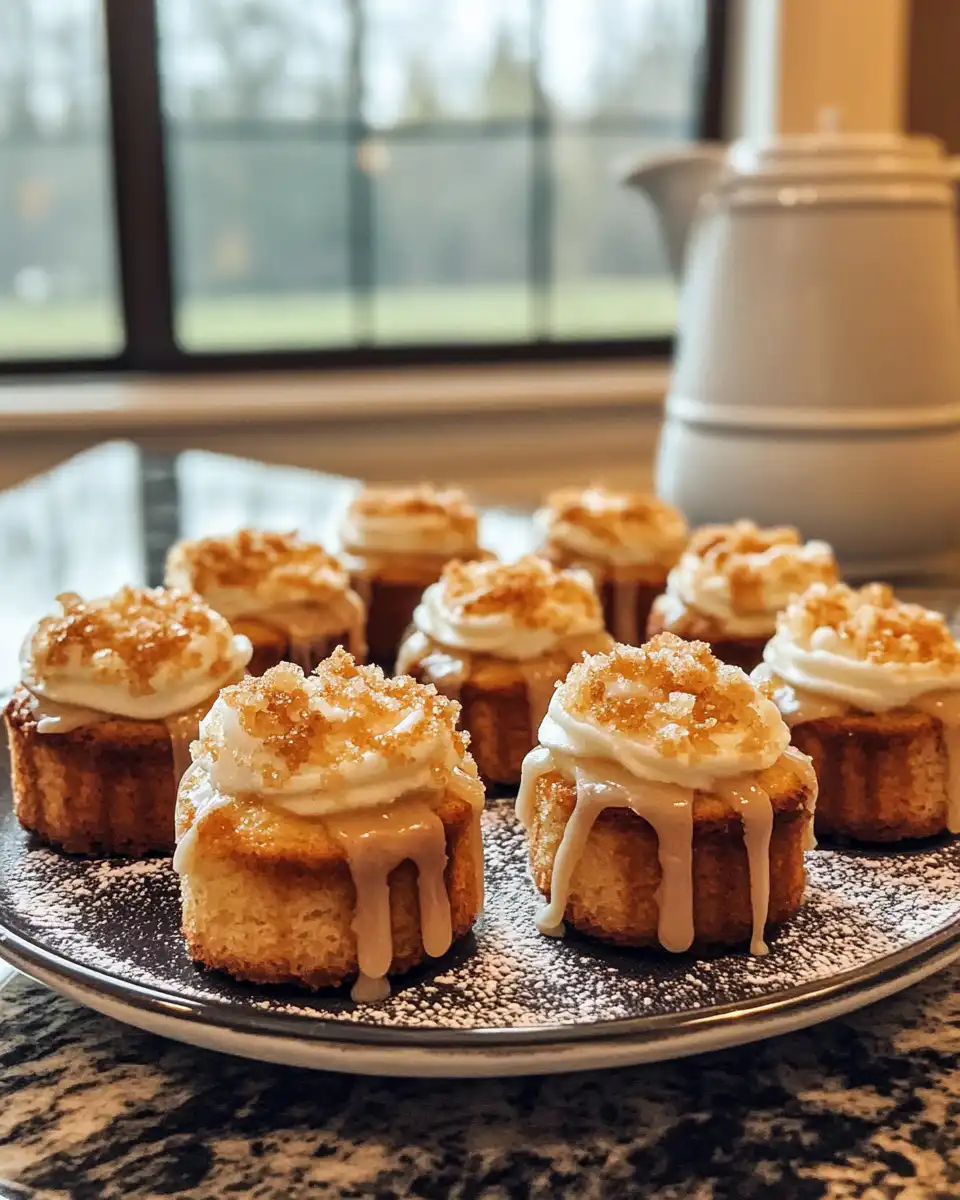 Plated mini apple cider cakes with frosting ready to serve