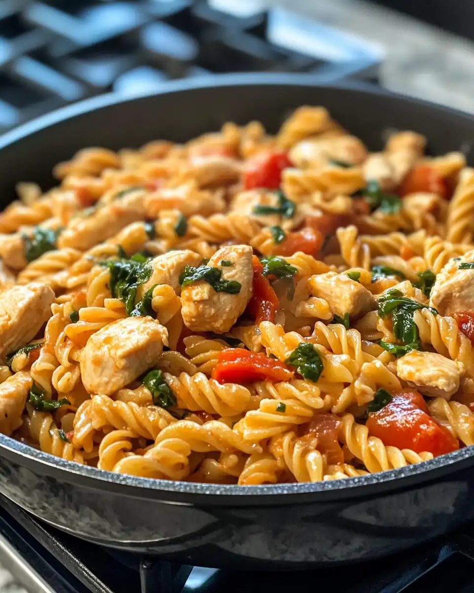 One Pot Marry Me Chicken Pasta in pot with steam rising and float valve visible