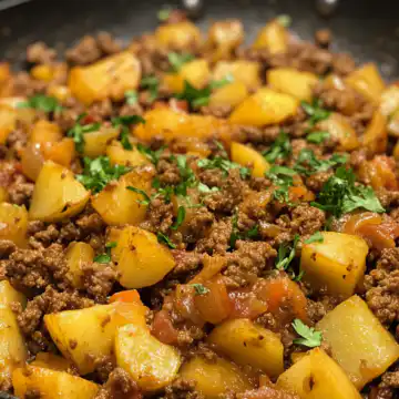 oneskillet ground beef and potatoes so simple tasty taken with iphone 15 pro max --iw 2 --ar 4:5 --v 6.1 --raw