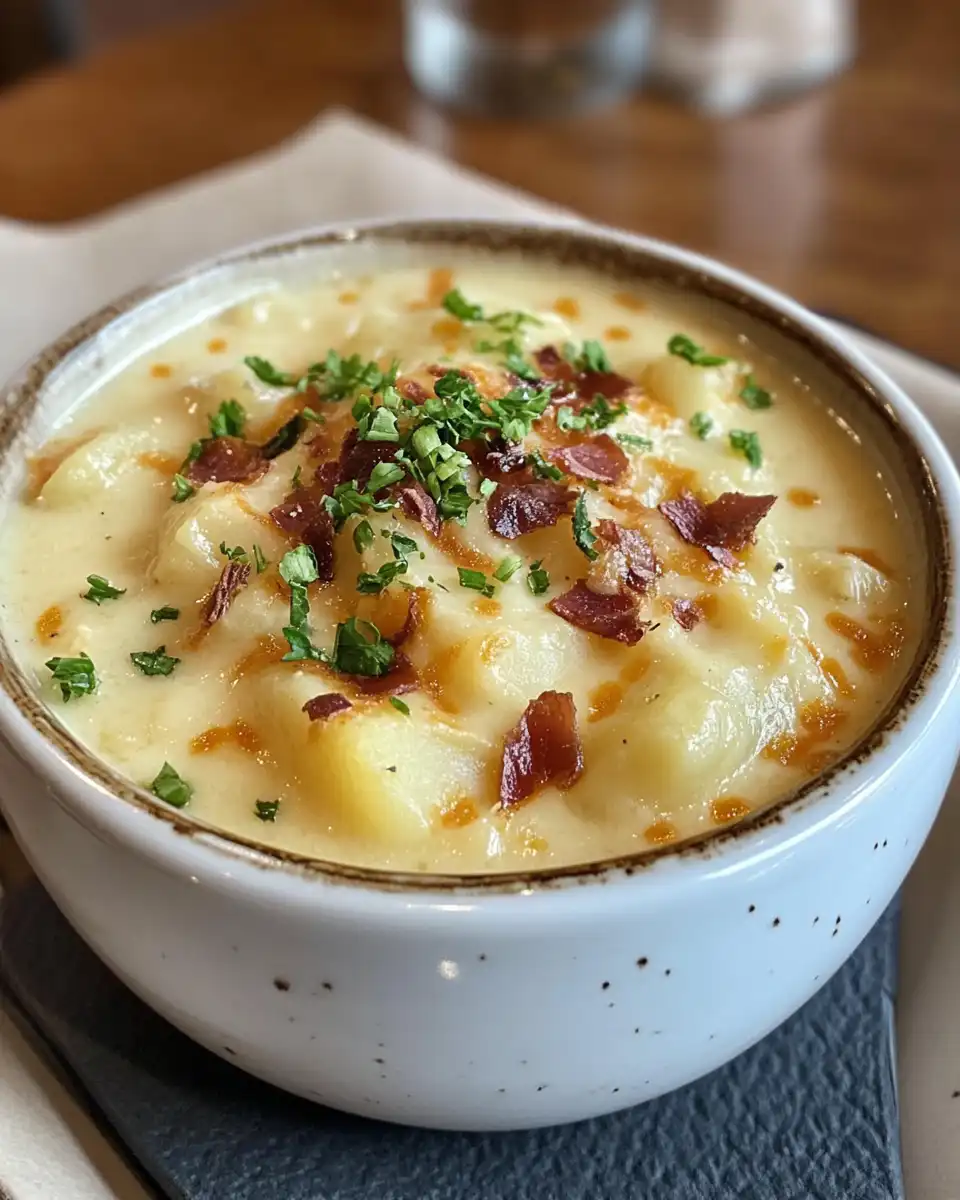 Baked potato soup thick and creamy with cream cheese and herbs