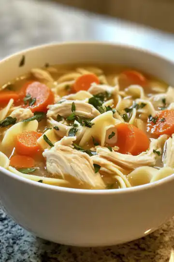 Panera Homestyle Chicken Noodle Soup Copycat taken with iphone 15 pro max --iw 2 --ar 4:5 --v 6.1 --raw