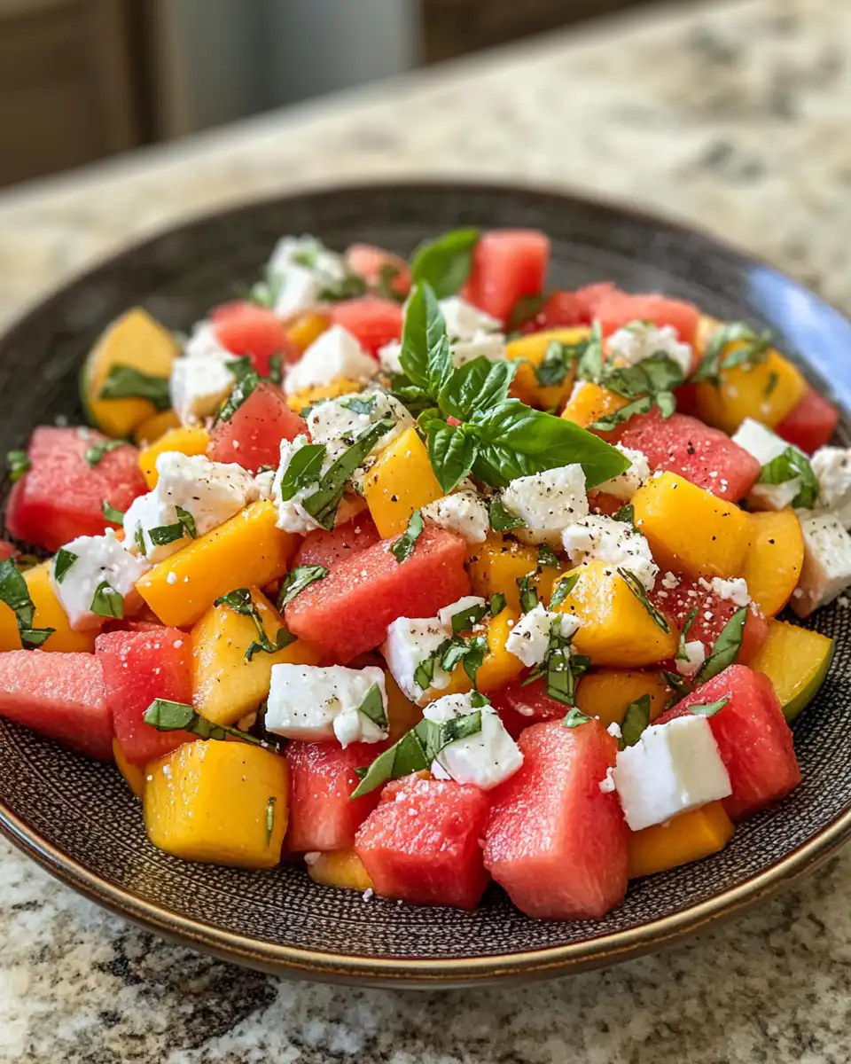 Fresh peach and watermelon salad vibrant colors
