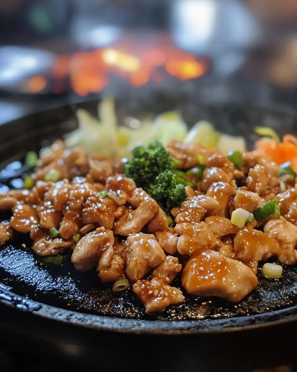 Final plated hibachi chicken garnished and ready to serve