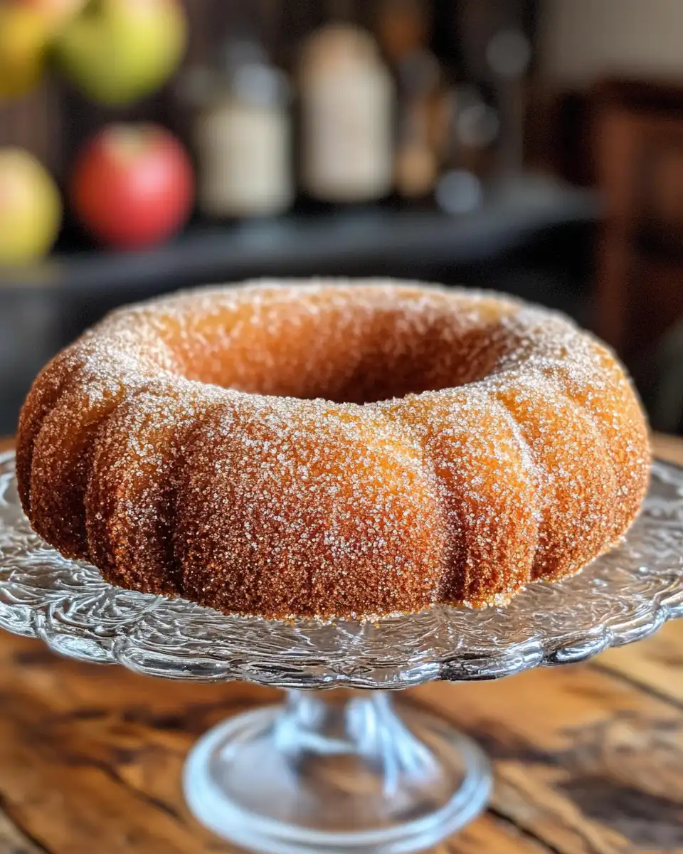 Ingredients laid out for apple cider donut cake with flour, sugar, spices, and apple cider