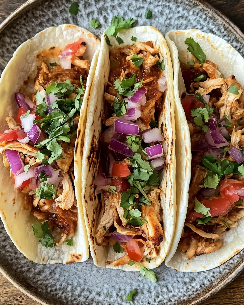 Ingredients and spices for pulled chicken tacos prepared for cooking