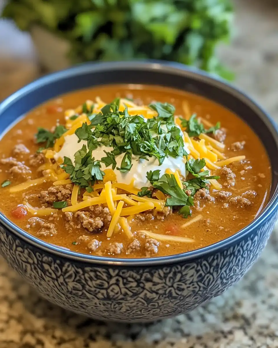 Ingredients for keto taco soup with beef and peppers prepared in bowls
