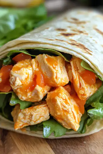 Quick Easy Buffalo Chicken Wrap taken with iphone 15 pro max --iw 2 --ar 4:5 --v 6.1 --raw