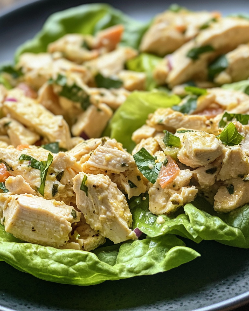 Final plated quick keto chicken salad lettuce wraps ready to enjoy