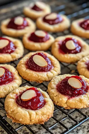 Raspberry Almond Thumbprint Cookies taken with iphone 15 pro max --iw 2 --ar 4:5 --v 6.1 --raw