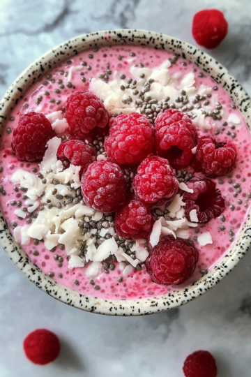 raspberry coconut chia pudding taken with iphone 15 pro max --iw 2 --ar 4:5 --v 6.1 --raw