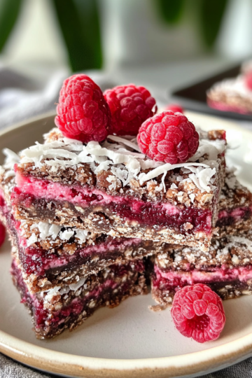 raspberry coconut magic bars taken with iphone 15 pro max --iw 2 --ar 4:5 --v 6.1 --raw