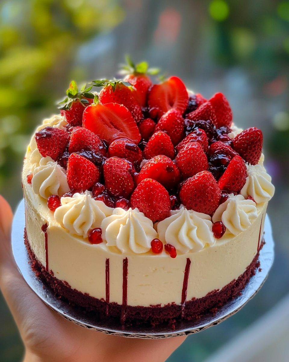 Finished strawberry red velvet cupcakes with cream cheese frosting