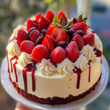 red velvet strawberry cheesecake taken with iphone 15 pro max --iw 2 --ar 4:5 --v 6.1 --raw