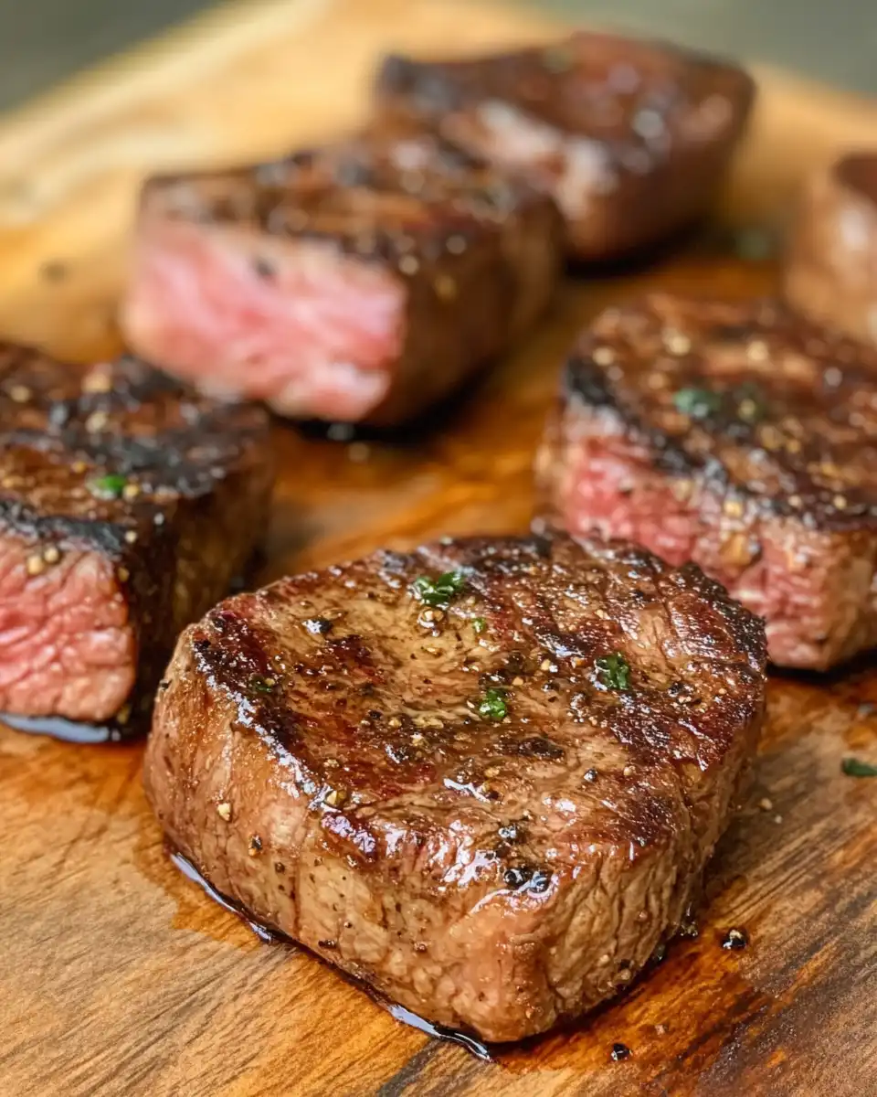Slices of tender garlic butter round steak served on plate ready to enjoy