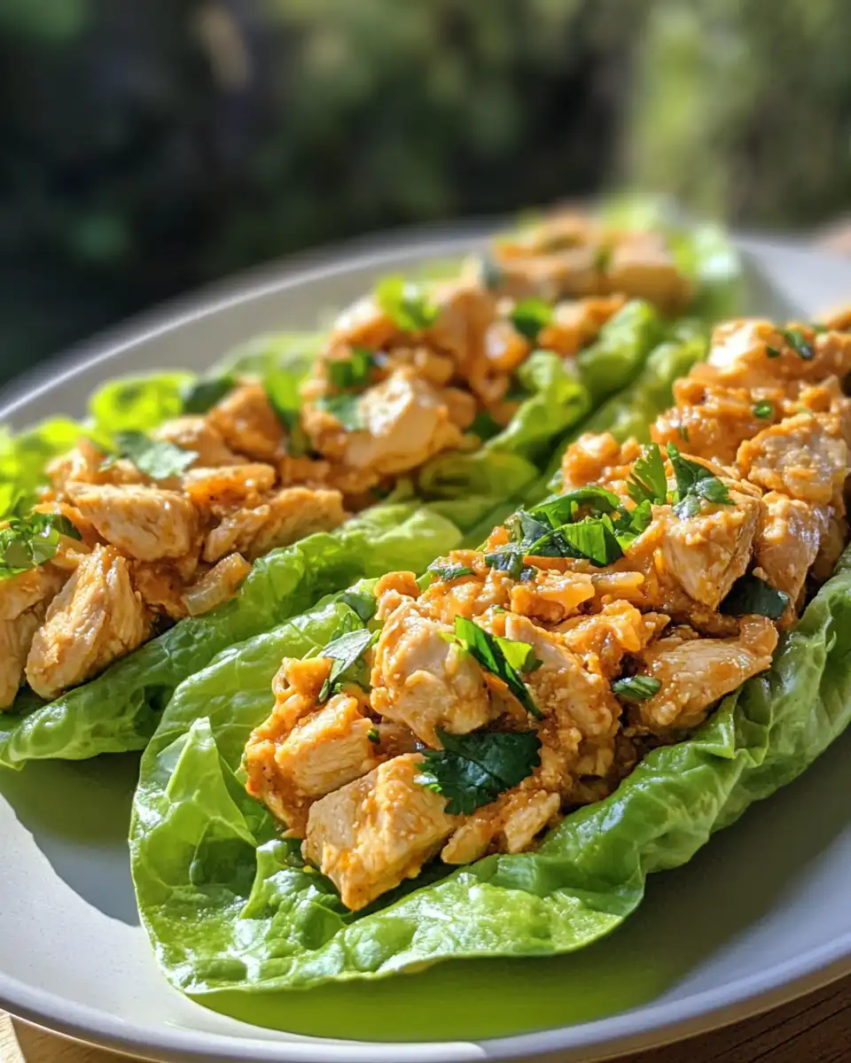 Peanut and soy satay chicken lettuce wraps steaming hot