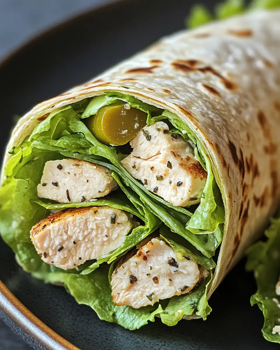 Mixing chicken with Caesar dressing and preparing ingredients for wraps