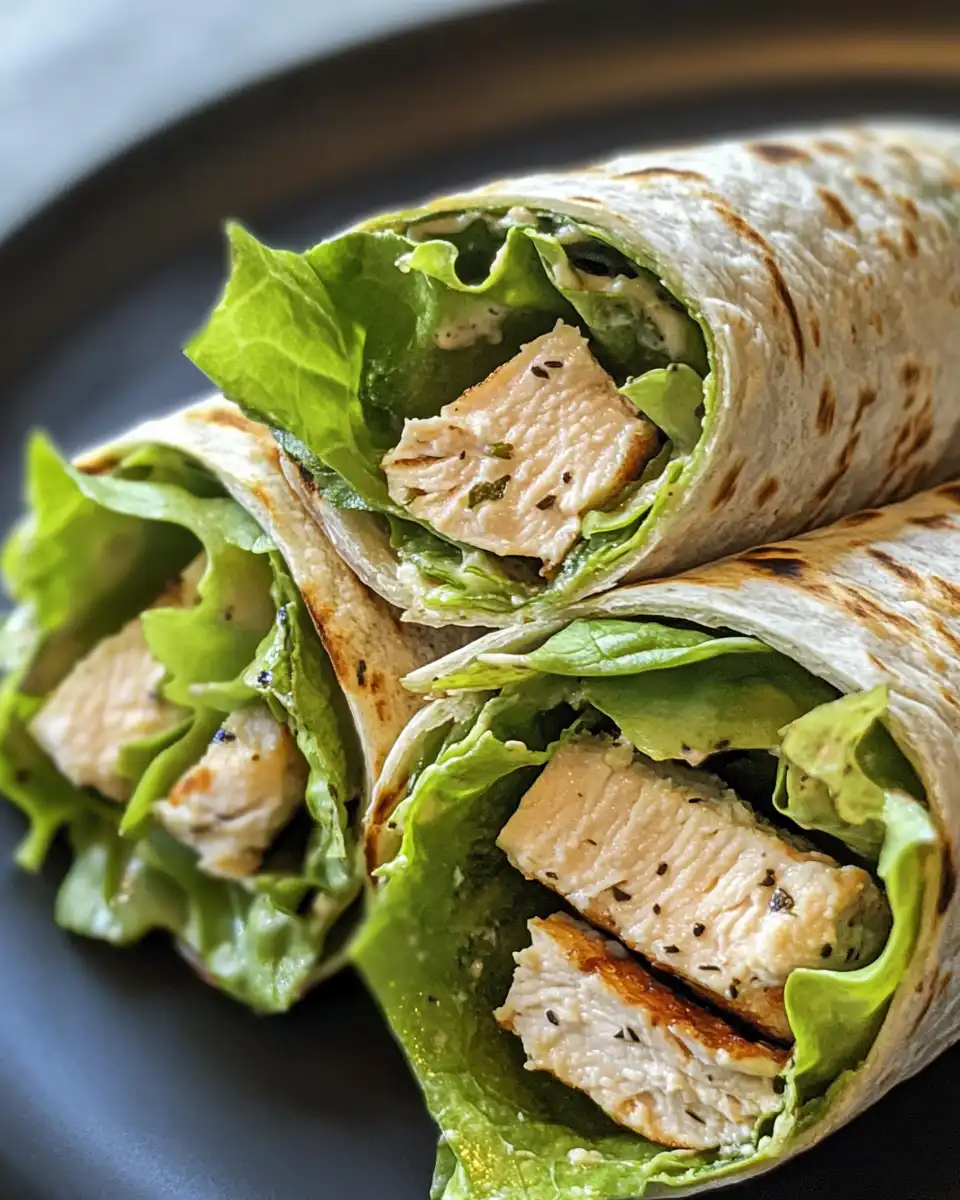 Final plated chicken caesar salad wraps sliced and ready to serve