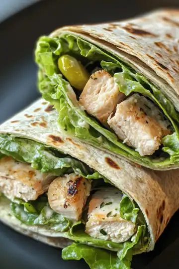 Savor Chicken Caesar Salad In A Wrap With Crunchy Romaine And Tangy Parmesan taken with iphone 15 pro max --iw 2 --ar 4:5 --v 6.1 --raw