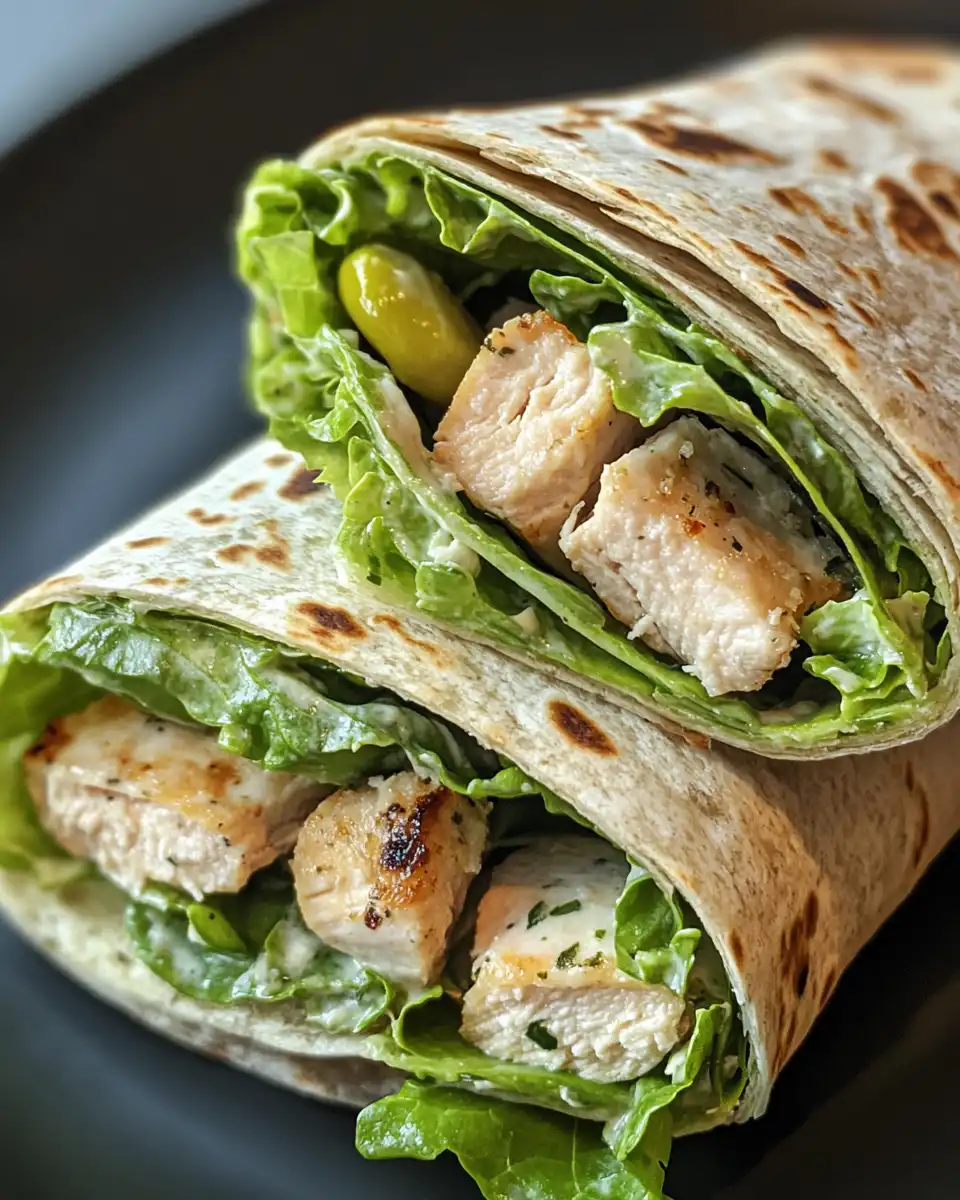 Fresh chicken caesar salad wraps with crispy romaine and parmesan