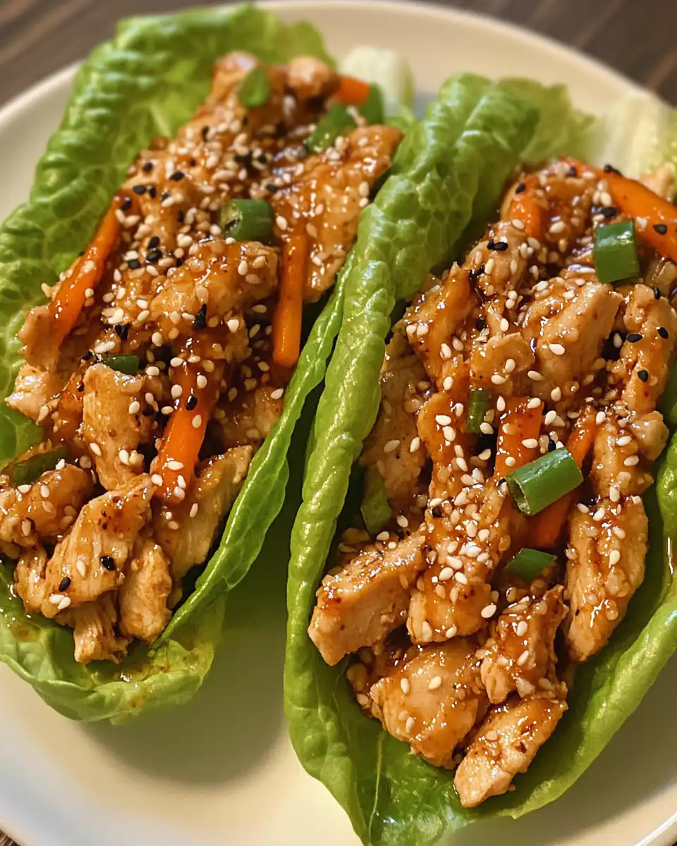Freshly prepared sesame chicken lettuce wraps ready to serve