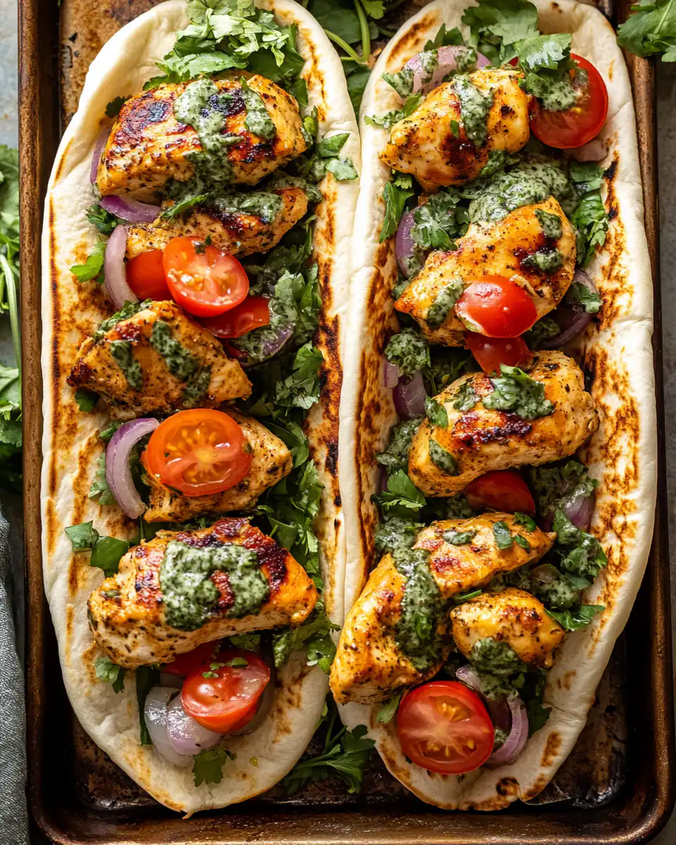 Sheet pan chicken pitas with herby ranch fresh from the oven