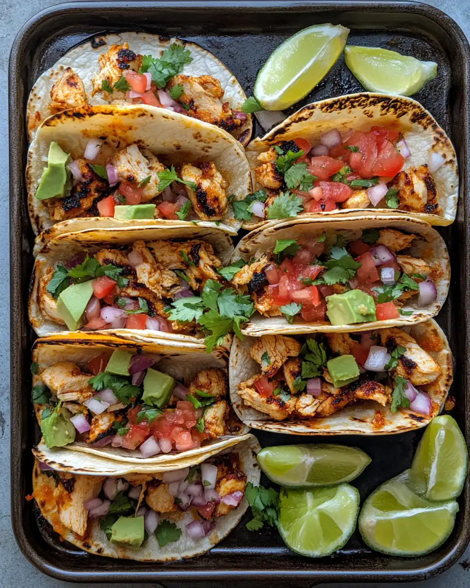 Sheet pan chicken tacos fresh out of the oven