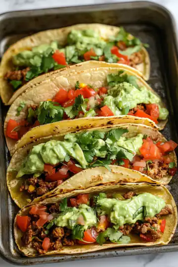 Sheet Pan Tacos With Avocado Crema taken with iphone 15 pro max --iw 2 --ar 4:5 --v 6.1 --raw
