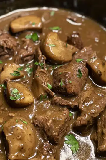 simple crockpot beef tips and gravy with a few ingredients taken with iphone 15 pro max --iw 2 --ar 4:5 --v 6.1 --raw
